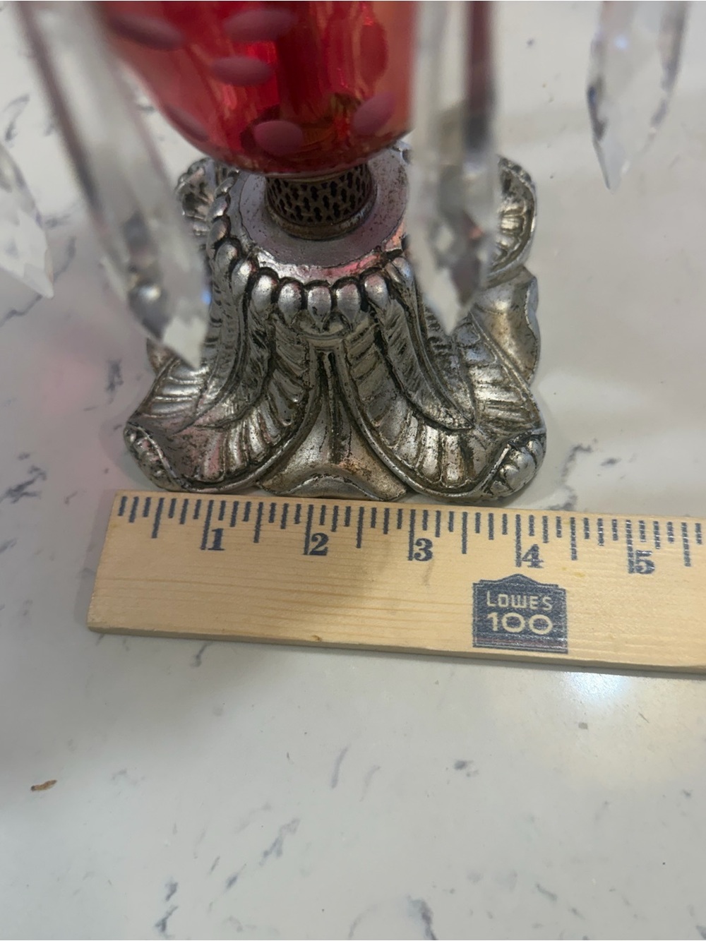 Vintage Pair GIM Cranberry Glass Hurricane Candle Lamps Crystal Prisms Boudoir - Picture 12 of 16